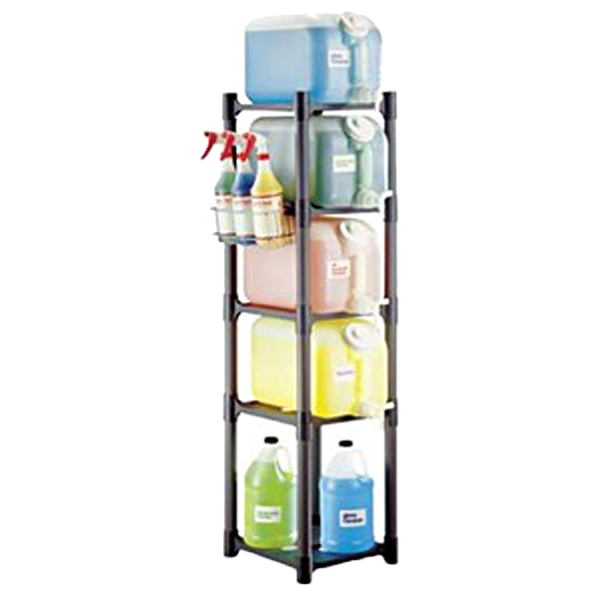 5-Shelf Vertical Storage Plastic Rack Station Only, 14in L x 15-1/2in W x 48in H, Holds up to 25 Gallons of Chemical, Tolco 190104 Questions & Answers